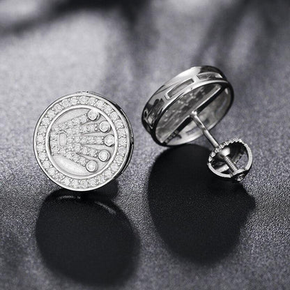 Classic 925 Silver Genuine VVS King’s Crown Hip Hop Earrings - CaratixJewelry