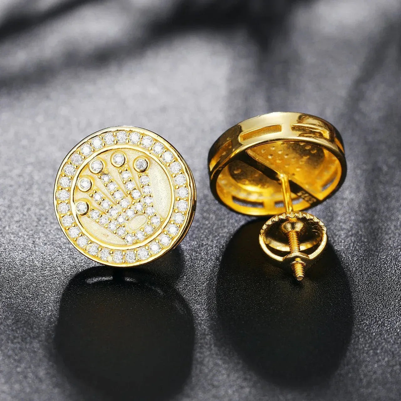 Classic 925 Silver Genuine VVS King’s Crown Hip Hop Earrings - CaratixJewelry