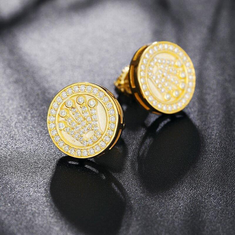 Classic 925 Silver Genuine VVS King’s Crown Hip Hop Earrings - CaratixJewelry