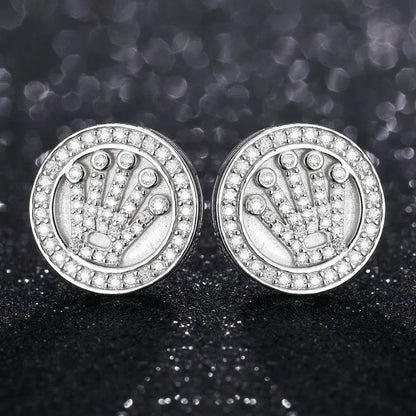 Classic 925 Silver Genuine VVS King’s Crown Hip Hop Earrings - CaratixJewelry
