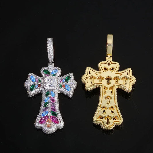 Colored Zircon Cross Pendant Necklace – Custom Hip Hop Jewelry - CaratixJewelry