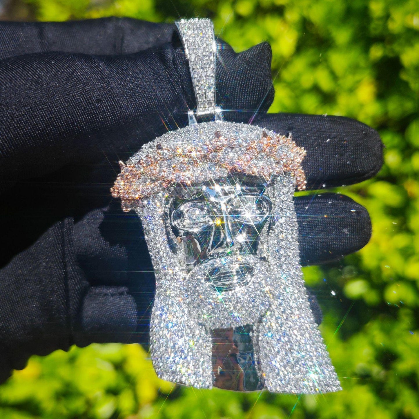 Creative Jesus Thorn Vine Pendant Iced Out Synthetic Moissanite Necklace - CaratixJewelry