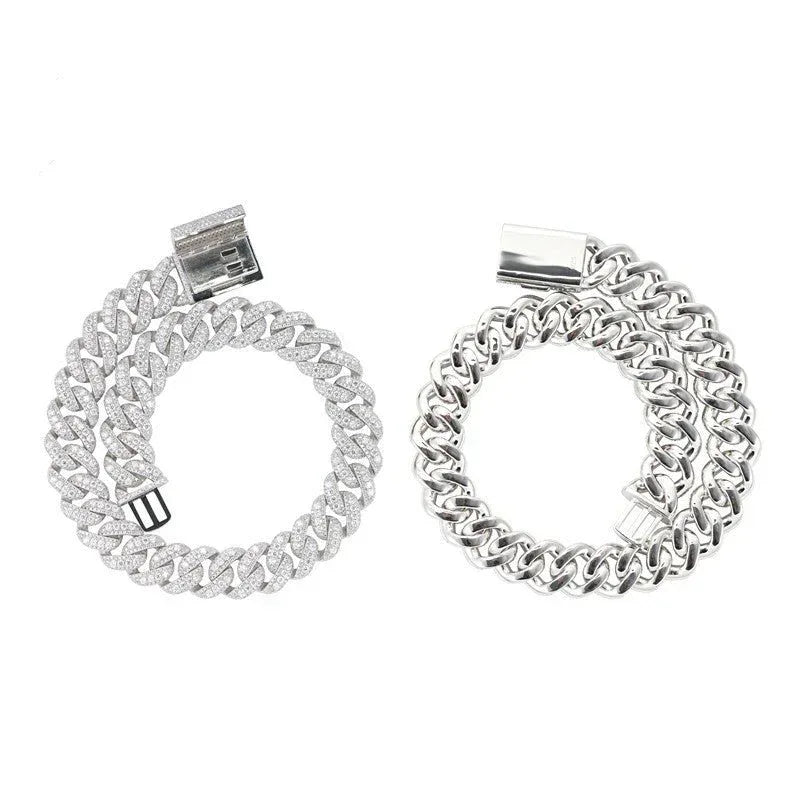 Crescent Moissanite Cuban Link Chain – S925 Sterling Silver Iced-Out Hip Hop Necklace (13mm / 15mm / 16mm / 18mm) - CaratixJewelry