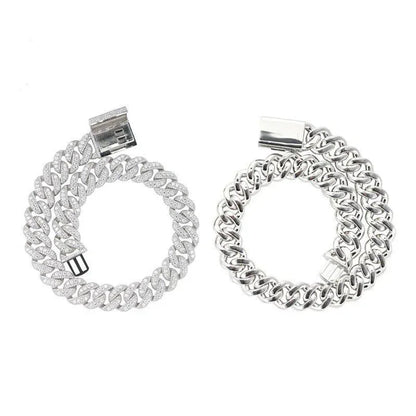 Crescent Moissanite Cuban Link Chain – S925 Sterling Silver Iced-Out Hip Hop Necklace (13mm / 15mm / 16mm / 18mm) - CaratixJewelry