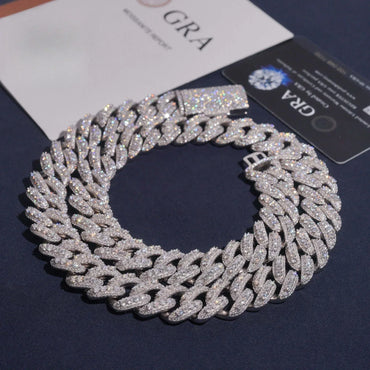 Crescent Moissanite Cuban Link Chain – S925 Sterling Silver Iced-Out Hip Hop Necklace (13mm / 15mm / 16mm / 18mm) - CaratixJewelry
