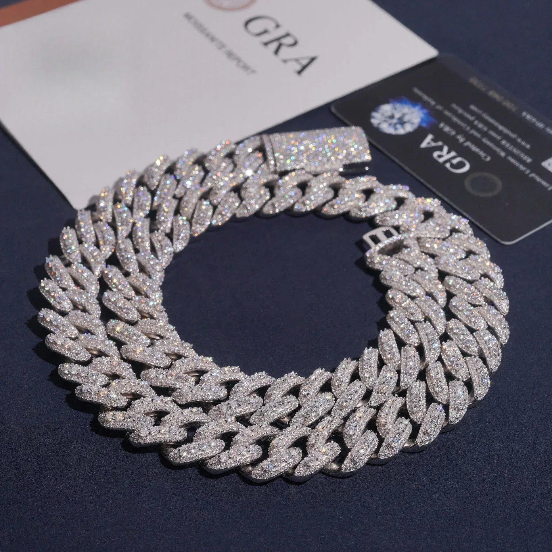 Crescent Moissanite Cuban Link Chain – S925 Sterling Silver Iced-Out Hip Hop Necklace (13mm / 15mm / 16mm / 18mm) - CaratixJewelry