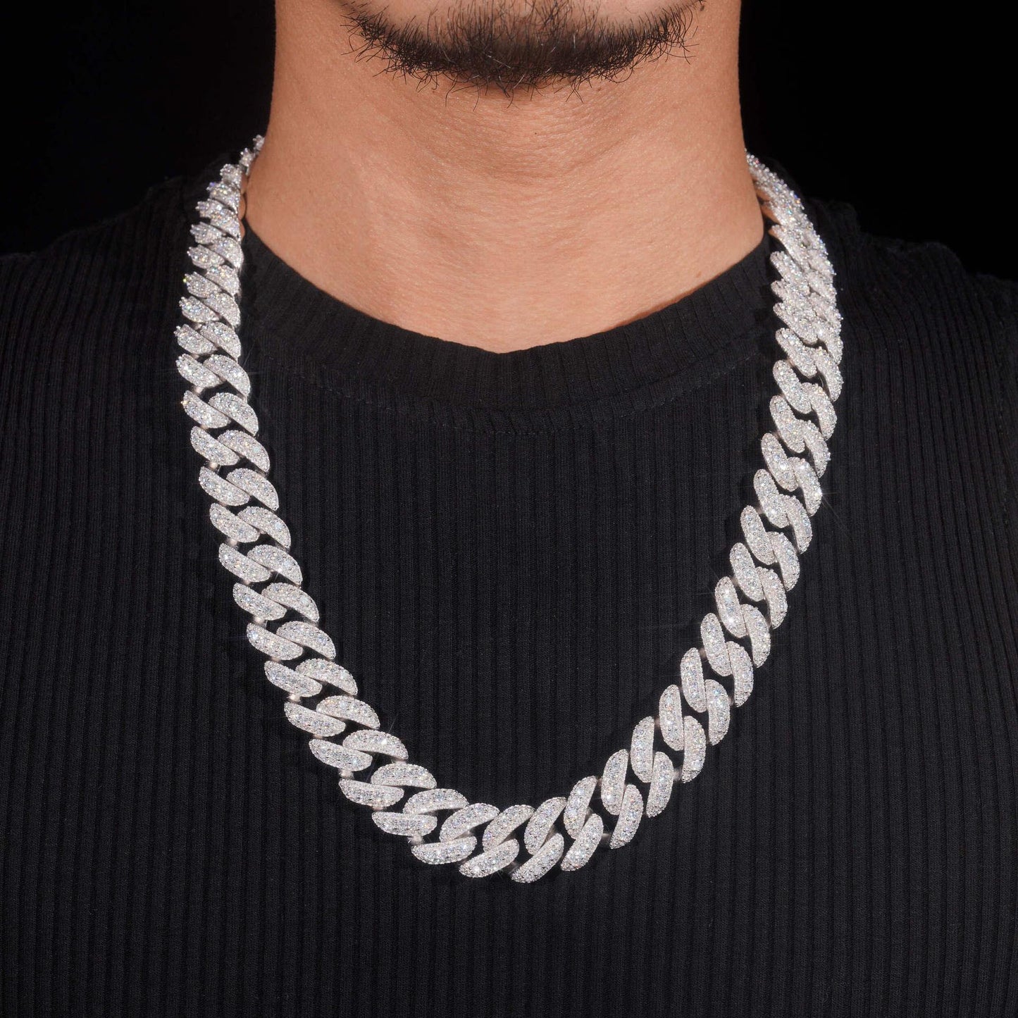 Crescent Moissanite Cuban Link Chain – S925 Sterling Silver Iced-Out Hip Hop Necklace (13mm / 15mm / 16mm / 18mm) - CaratixJewelry