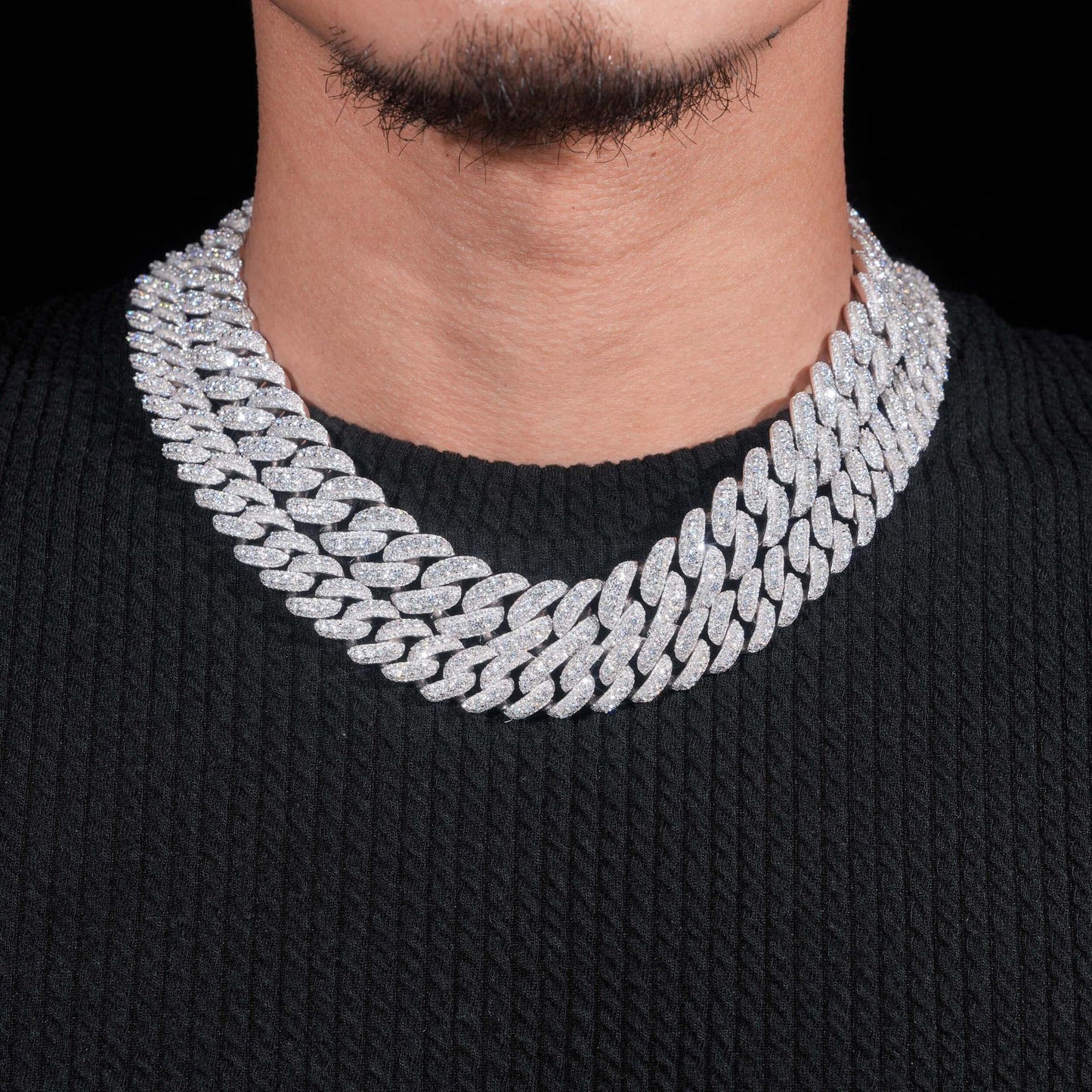 Crescent Moissanite Cuban Link Chain – S925 Sterling Silver Iced-Out Hip Hop Necklace (13mm / 15mm / 16mm / 18mm) - CaratixJewelry