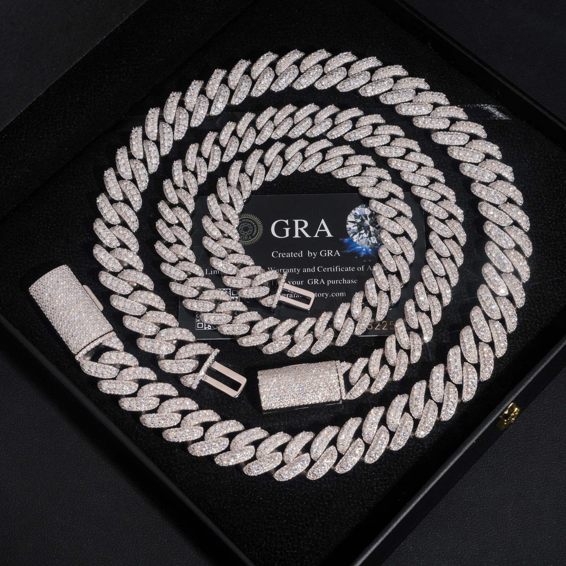 Crescent Moissanite Cuban Link Chain – S925 Sterling Silver Iced-Out Hip Hop Necklace (13mm / 15mm / 16mm / 18mm) - CaratixJewelry