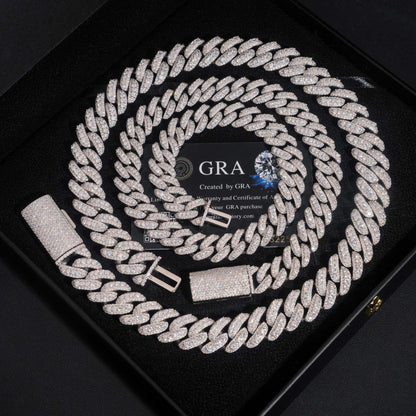 Crescent Moissanite Cuban Link Chain – S925 Sterling Silver Iced-Out Hip Hop Necklace (13mm / 15mm / 16mm / 18mm) - CaratixJewelry