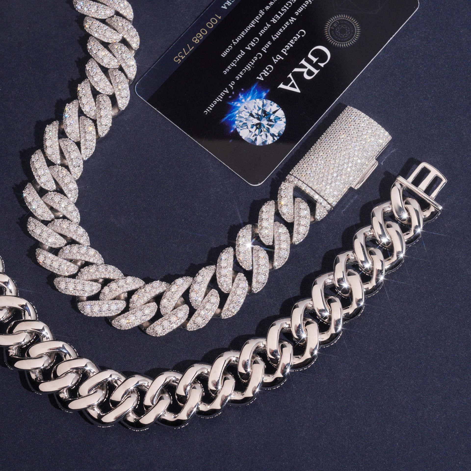 Crescent Moissanite Cuban Link Chain – S925 Sterling Silver Iced-Out Hip Hop Necklace (13mm / 15mm / 16mm / 18mm) - CaratixJewelry