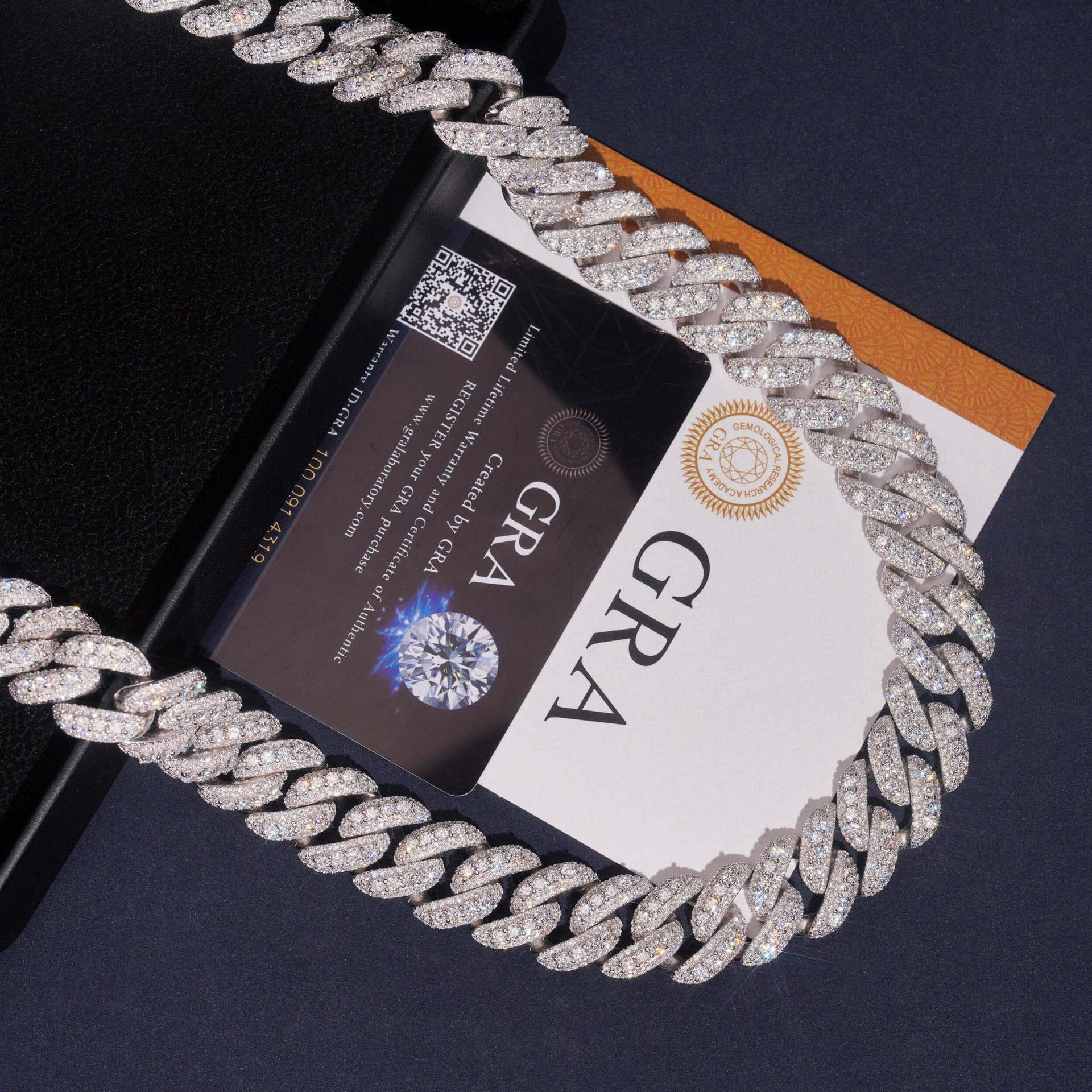 Crescent Moissanite Cuban Link Chain – S925 Sterling Silver Iced-Out Hip Hop Necklace (13mm / 15mm / 16mm / 18mm) - CaratixJewelry