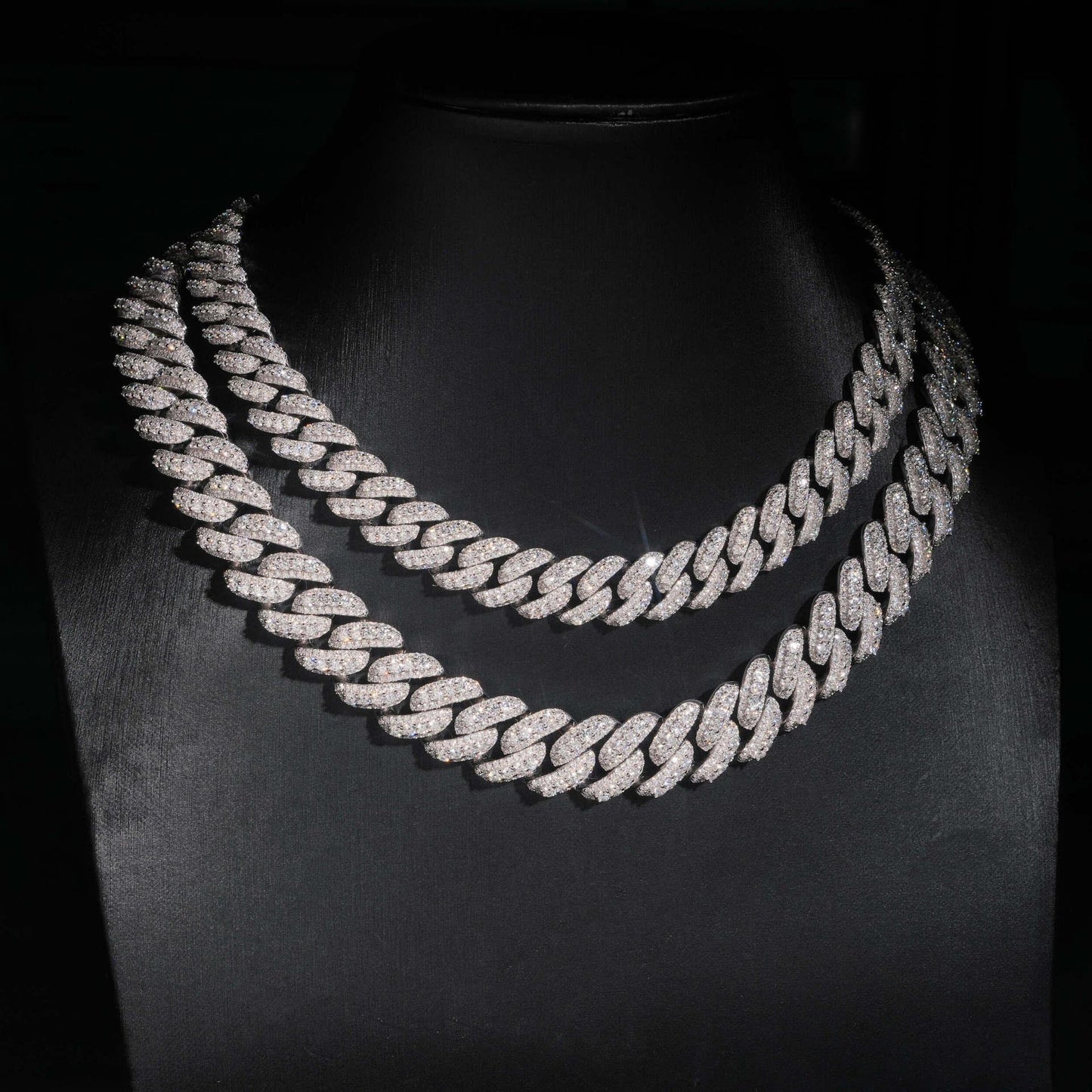 Crescent Moissanite Cuban Link Chain – S925 Sterling Silver Iced-Out Hip Hop Necklace (13mm / 15mm / 16mm / 18mm) - CaratixJewelry
