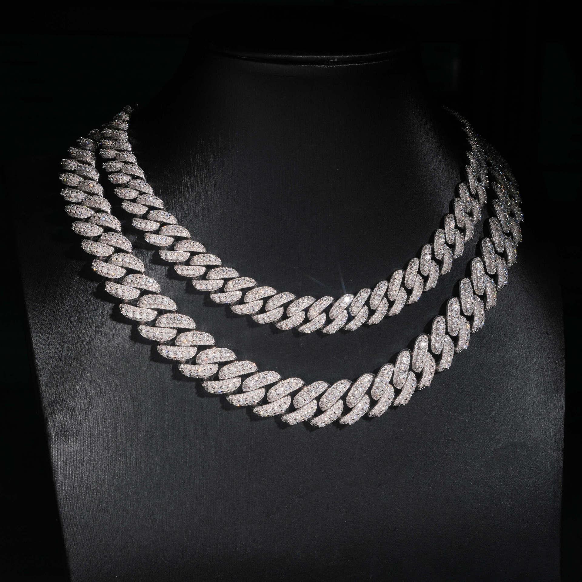 Crescent Moissanite Cuban Link Chain – S925 Sterling Silver Iced-Out Hip Hop Necklace (13mm / 15mm / 16mm / 18mm) - CaratixJewelry