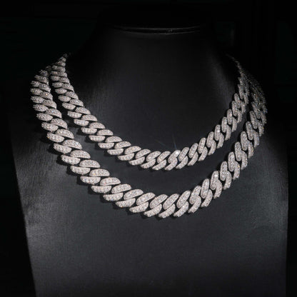 Crescent Moissanite Cuban Link Chain – S925 Sterling Silver Iced-Out Hip Hop Necklace (13mm / 15mm / 16mm / 18mm) - CaratixJewelry