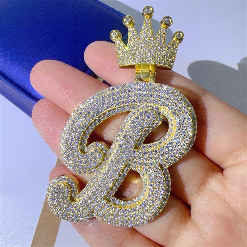 Crown Letter Pendant with Moissanite – New S925 Sterling Silver Personalized Initial Jewelry - CaratixJewelry