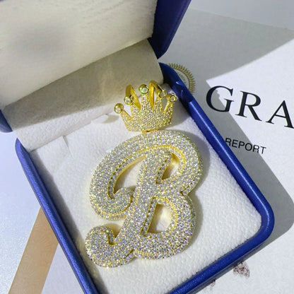 Crown Letter Pendant with Moissanite – New S925 Sterling Silver Personalized Initial Jewelry - CaratixJewelry