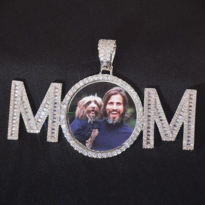 CUC Custom Circular Photo Pendant With Baguette Letter Memory Frame Picture Necklace Iced Out Zircon Men Women Hip Hop Jewelry - CaratixJewelry
