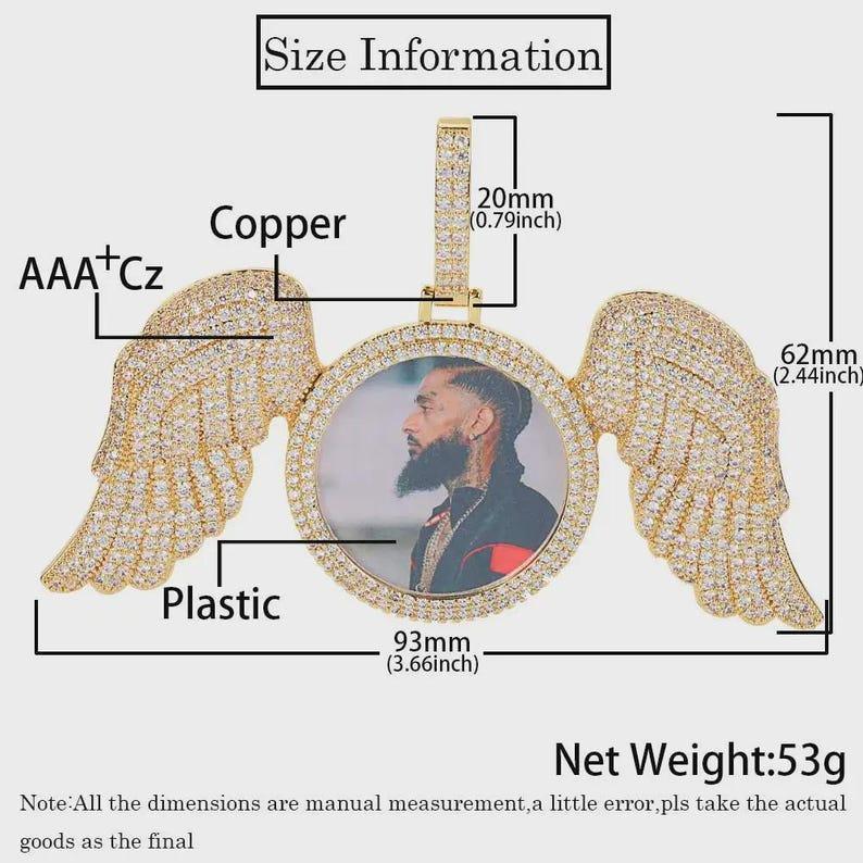 Custom Big Angel Wing Round Photo Necklace Women Personalized Memory Jewelry Customized Picture Pendant Charm Men Free Engrave - CaratixJewelry