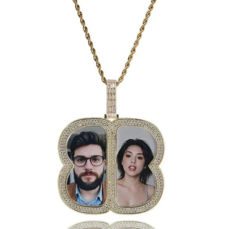 Custom Big Butterfly Photo Pendant Necklace For Men Women Engravable Iced Out Cz Couples Memorial Jewelry - CaratixJewelry