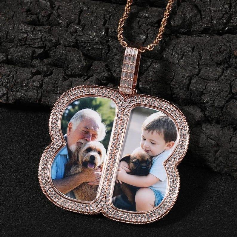 Custom Big Butterfly Photo Pendant Necklace For Men Women Engravable Iced Out Cz Couples Memorial Jewelry - CaratixJewelry