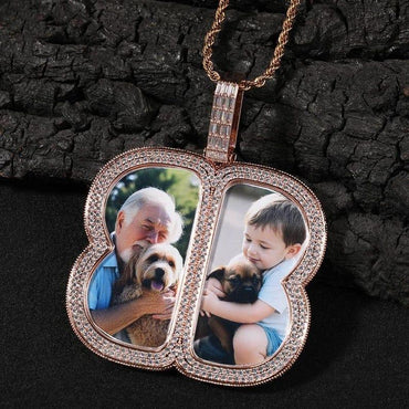 Custom Big Butterfly Photo Pendant Necklace For Men Women Engravable Iced Out Cz Couples Memorial Jewelry - CaratixJewelry
