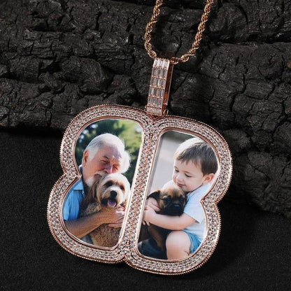 Custom Big Butterfly Photo Pendant Necklace For Men Women Engravable Iced Out Cz Couples Memorial Jewelry - CaratixJewelry
