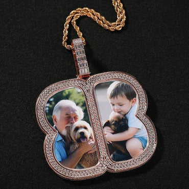 Custom Big Butterfly Photo Pendant Necklace For Men Women Engravable Iced Out Cz Couples Memorial Jewelry - CaratixJewelry