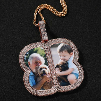 Custom Big Butterfly Photo Pendant Necklace For Men Women Engravable Iced Out Cz Couples Memorial Jewelry - CaratixJewelry