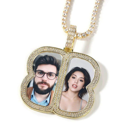 Custom Big Butterfly Photo Pendant Necklace For Men Women Engravable Iced Out Cz Couples Memorial Jewelry - CaratixJewelry