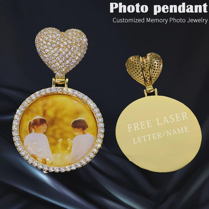 Custom Heart Bail Circle Chain Photo Pendant Necklace DIY Iced Out 35mm Photo Frame Pendant Hip Hop Necklace Jewelry - CaratixJewelry