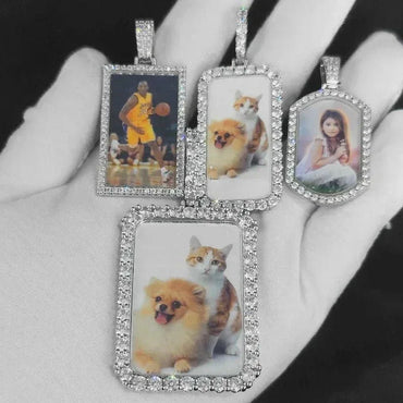 Custom Iced Out Square Picture Necklace for Men Personalized Medallions Rectangle Photo Pendant Free Engrave Hip Hop Jewelry - CaratixJewelry