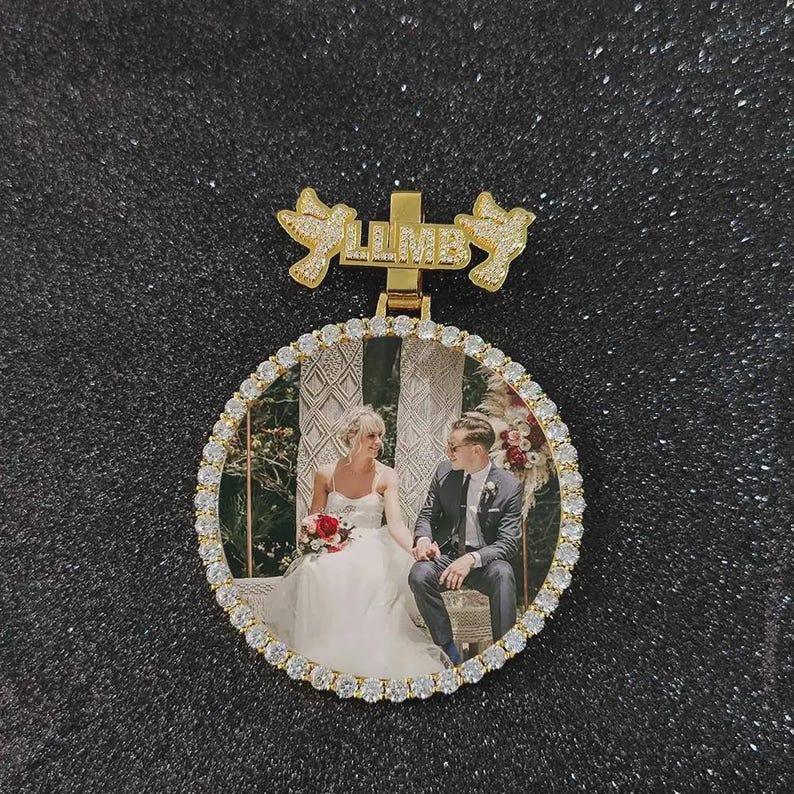 Custom Letter Bail 68mm Big Circle Photo Pendant Men Women Hip Hop Memory Picture Charm Necklace Jewelry Birthday Gift - CaratixJewelry