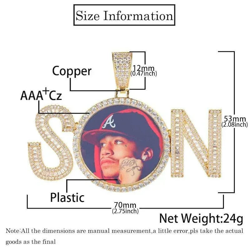 Custom Letter & Photo Pendant Necklace - Iced Out Hip Hop Zircon Jewelry for Men - Personalized Gift for Him - CaratixJewelry