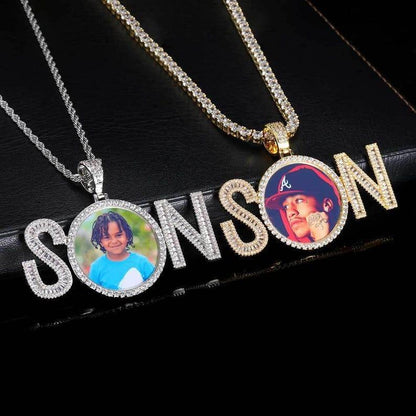 Custom Letter & Photo Pendant Necklace - Iced Out Hip Hop Zircon Jewelry for Men - Personalized Gift for Him - CaratixJewelry