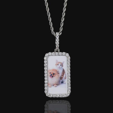 Custom Picture Necklace for Men Personalized Medallions Rectangle Photo Pendant Solid Back Zircon Hip Hop Jewelry - CaratixJewelry