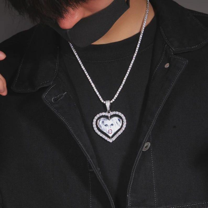 Custom Rotating Heart Photo Necklace For Couple Women Men Spinning DIY Double Sides Pictures Memory Jewelry Gift - CaratixJewelry