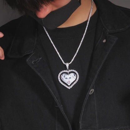 Custom Rotating Heart Photo Necklace For Couple Women Men Spinning DIY Double Sides Pictures Memory Jewelry Gift - CaratixJewelry