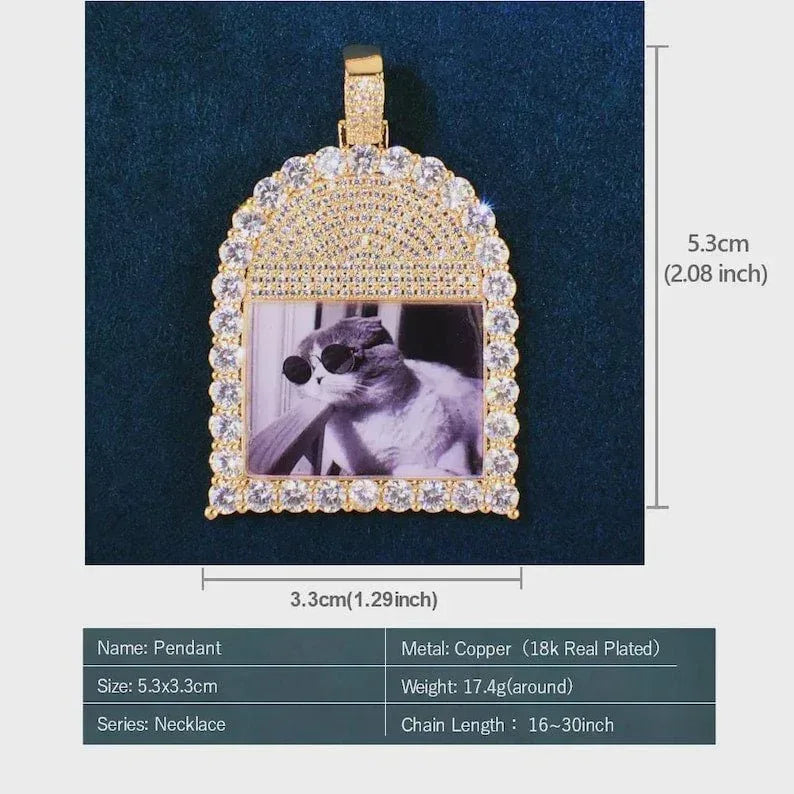 Custom Tombstone Shape Photo Pendant For Men Women Cubic Zirconia Make Memory Picture Necklace Chain Hip Hop Jewelry - CaratixJewelry