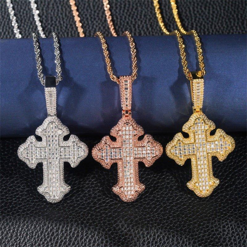 D Color Moissanite Cross Pendant Necklace – 925 Sterling Silver Iced-Out Hip Hop Jewelry - CaratixJewelry
