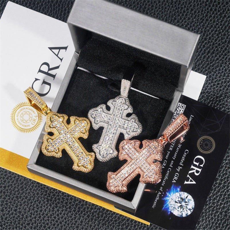 D Color Moissanite Cross Pendant Necklace – 925 Sterling Silver Iced-Out Hip Hop Jewelry - CaratixJewelry