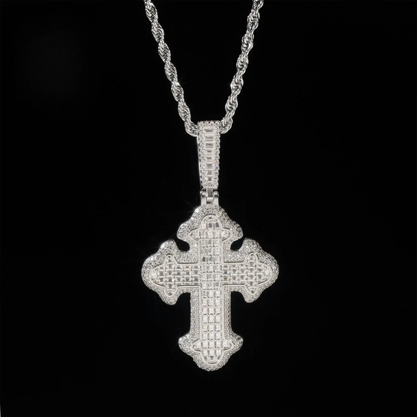 D Color Moissanite Cross Pendant Necklace – 925 Sterling Silver Iced-Out Hip Hop Jewelry - CaratixJewelry