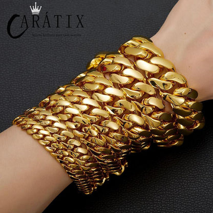 CARÁTIX Golden Cuban Miami Chain | Bling Brass Dense Link Hip Hop Necklace for Men