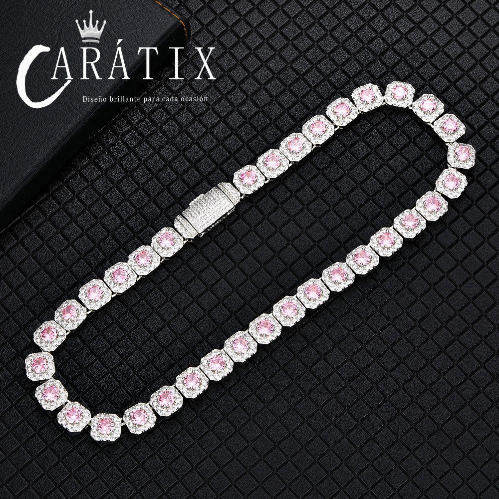 CARÁTIX - 12MM Silver Plated  Blue CZ Jumbo Square Sparkling Cluster Cubic Zirconia Tennis Link Chains for Men Valentine's Day Gift for Men & Girls & Boys Mothers' Day Gift #Springtok