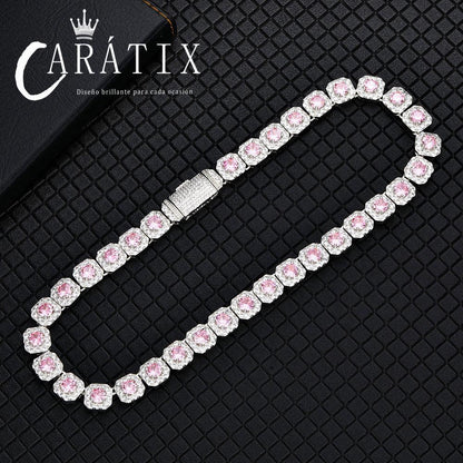 CARÁTIX - 12MM Silver Plated  Blue CZ Jumbo Square Sparkling Cluster Cubic Zirconia Tennis Link Chains for Men Valentine's Day Gift for Men & Girls & Boys Mothers' Day Gift #Springtok