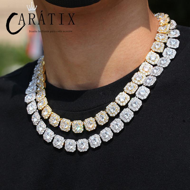 CARÁTIX - Hip Hop 3A+ CZ Stone Paved Bling Iced Out 12.5mm Tennis Link Chain Bracelets Necklaces for Men Women Unisex Rapper Jewelry Valentine's Day Gift for Men & Girls & Boys Mothers' Day Gift #Springtok