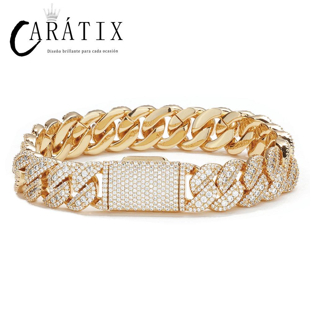 CARÁTIX 14MM Miami Cuban Chain Necklace – Brass Hip Hop Jewelry with Full Pave CZ for Men & Women