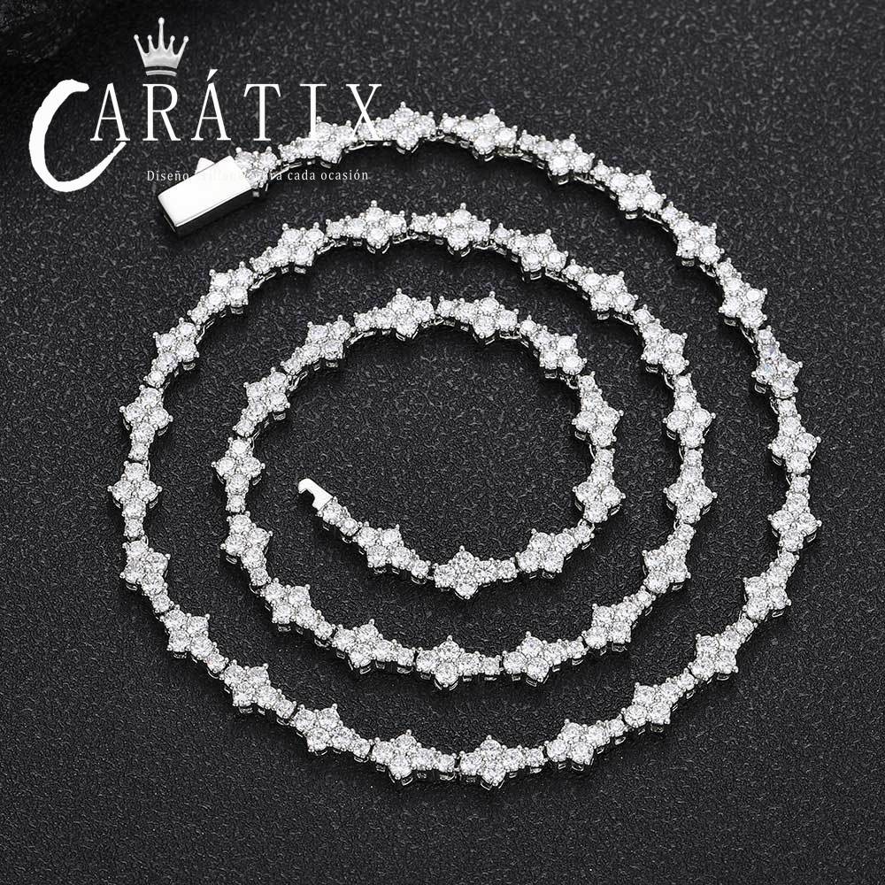 CARÁTIX - Hip Hop 6.5mm Spring Buckle Plane Tennis Chain Zircon Necklace Jewelry Women's Cross-border Men's Couple Bracelet / Necklace Valentine's Day Gift for Men & Girls & Boys Mothers' Day Gift #Springtok