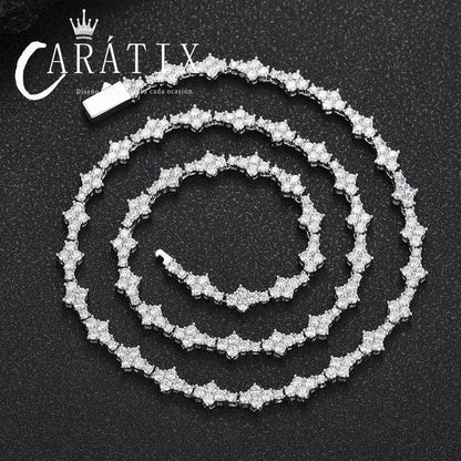 CARÁTIX - Hip Hop 6.5mm Spring Buckle Plane Tennis Chain Zircon Necklace Jewelry Women's Cross-border Men's Couple Bracelet / Necklace Valentine's Day Gift for Men & Girls & Boys Mothers' Day Gift #Springtok