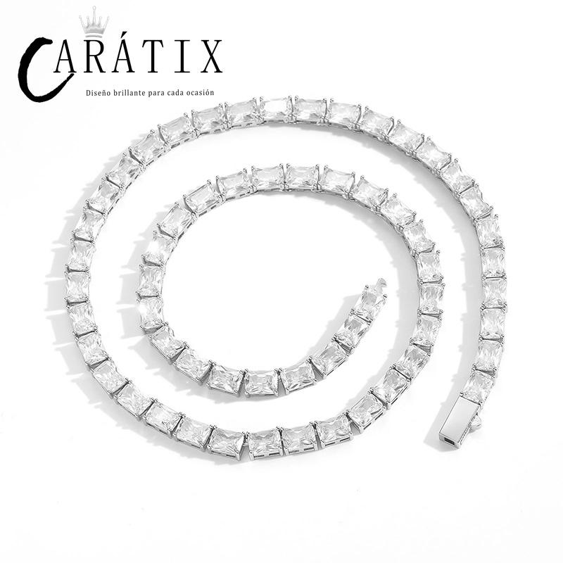 CARÁTIX Square CZ Tennis Chain | Iced Out Spring Buckle Hip Hop Necklace for Men & Women